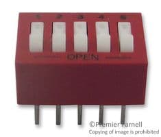 76SB05T - GRAYHILL - 76SB05T - DIP / SIP Switch, 5 Circuits, Rocker, Through Hole, SPST, 30 V, 150 mA