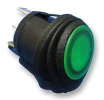 R13-112B8W-02-BG-0A - MULTICOMP PRO - R13-112B8W-02-BG-0A - Rocker Switch, Round, (On)-Off, SPST, Non Illuminated, Panel Mount, Green, R13