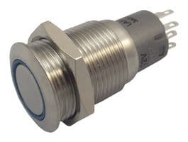MP0045/1D2BL012 - BULGIN / PARTNER STOCK - MP0045/1D2BL012 - Vandal Resistant Switch, MP0045/1D Series, 16.2 mm, DPDT, Momentary, Round Flush, Natural