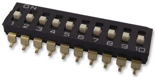 A6S0104H - OMRON ELECTRONIC COMPONENTS - A6S0104H - DIP / SIP Switch, 10 Circuits, Slide, Surface Mount, SPST, 24 VDC, 25 mA