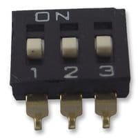 A6S3104H - OMRON ELECTRONIC COMPONENTS - A6S3104H - DIP / SIP Switch, 3 Circuits, Slide, Surface Mount, SPST, 24 VDC, 25 mA