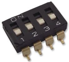 A6S4101H - OMRON ELECTRONIC COMPONENTS - A6S4101H - DIP / SIP Switch, 4 Circuits, Slide, Surface Mount, SPST, 24 VDC, 25 mA