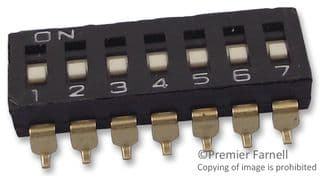 A6S7101H - OMRON ELECTRONIC COMPONENTS - A6S7101H - DIP / SIP Switch, 7 Circuits, Slide, Surface Mount, SPST, 24 V, 25 mA