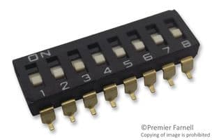 A6S8101H - OMRON ELECTRONIC COMPONENTS - A6S8101H - DIP / SIP Switch, 8 Circuits, Slide, Surface Mount, SPST, 24 VDC, 25 mA