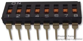 A6T8101 - OMRON ELECTRONIC COMPONENTS - A6T8101 - DIP / SIP Switch, 8 Circuits, Slide, Through Hole, SPST, 24 VDC, 25 mA