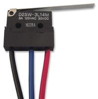 D2SW-3L14M - OMRON ELECTRONIC COMPONENTS - D2SW-3L14M - Microswitch, Subminiature, Lever, SPDT, Wire Leaded, 3 A