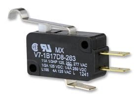 V7-1B17D8263 - HONEYWELL - V7-1B17D8263 - Microswitch, Miniature, Simulated Roller Lever, SPDT, Quick Connect, 11 A, 250 V