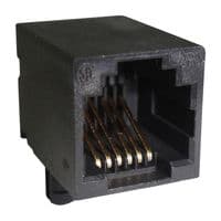 RJE0166001 - AMPHENOL COMMUNICATIONS SOLUTIONS - RJE0166001 - Modular Connector, Right Angle, RJ11 Jack, 1 x 1 (Port), 6P6C, Cat3, Through Hole Mount