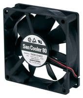 9A0812H4011 - SANYO DENKI - 9A0812H4011 - DC Axial Fan, 12 V, Square, 80 mm, 25 mm, Ball Bearing, 36.4 CFM