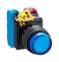 YW1L-M2E10QM3S - IDEC - YW1L-M2E10QM3S - Industrial Pushbutton Switch, YW Series, 22.3 mm, SPST-NO, Momentary, Round Raised, Blue