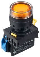 YW1L-MF2E10Q4A - IDEC - YW1L-MF2E10Q4A - Industrial Pushbutton Switch, YW Series, 22.3 mm, SPST-NO, Momentary, Round Raised, Amber