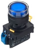 YW1L-MF2E10Q4S - IDEC - YW1L-MF2E10Q4S - Industrial Pushbutton Switch, YW Series, 22.3 mm, SPST-NO, Momentary, Round Raised, Blue