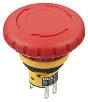 XA1E-BV4U02TR - IDEC - XA1E-BV4U02TR - Emergency Stop Switch, DPST-NC, Push-Pull, Quick Connect, Solder, 3 A, 250 V