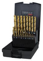 A250214TRO - RUKO - A250214TRO - Drill Bit Set, Step, Terrax Twist, Tin, 1 mm - 10 mm, 19 Piece
