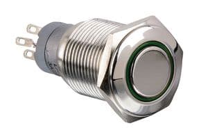 MP0045/1E2AM220S - BULGIN / PARTNER STOCK - MP0045/1E2AM220S - Vandal Resistant Switch, MP0045/1E Series, 16.2 mm, DPDT, Off-On, Round Flush, Natural
