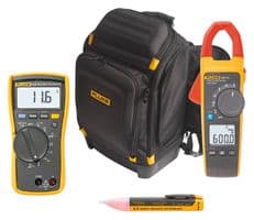 HVAC KIT - FLUKE - HVAC KIT - DMM Kit, 116 HVAC Multimeter, 902 FC Clamp Meter, Voltage Tester, Backpack