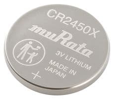 CR2450X - MURATA - CR2450X - Battery, 3 V, CR2450, Lithium Manganese Dioxide, 610 mAh, Pressure Contact, 1