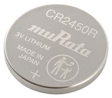 CR2450R - MURATA - CR2450R - Battery, 3 V, CR2450, Lithium Manganese Dioxide, 500 mAh, Pressure Contact, 1