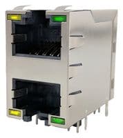 RJE1R288225413 - AMPHENOL COMMUNICATIONS SOLUTIONS - RJE1R288225413 - Modular Connector, RJ45 Jack, 2 x 1 (Stacked), 8P8C, Cat5e, Through Hole Mount