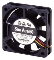 109P0612H701 - SANYO DENKI - 109P0612H701 - DC Axial Fan, 12 V, Square, 60 mm, 15 mm, Ball Bearing, 14.1 CFM