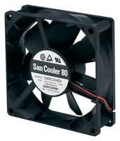 9A0824H4011 - SANYO DENKI - 9A0824H4011 - DC Axial Fan, 24 V, Square, 80 mm, 25 mm, Ball Bearing, 36.4 CFM