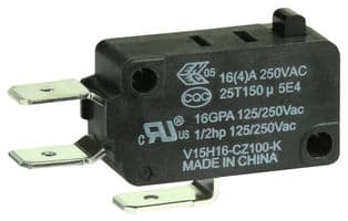 V15H16-CZ100-K - HONEYWELL - V15H16-CZ100-K - Microswitch, Standard, Pin Plunger, SPDT, Quick Connect, 16 A