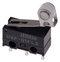 D2F-01FL2-A - OMRON ELECTRONIC COMPONENTS - D2F-01FL2-A - Microswitch, Ultra Subminiature, Hinge Roller Lever, SPDT, PC Pin, Right Angle, 100 mA, 30 V
