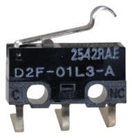 D2F-01L3-A - OMRON ELECTRONIC COMPONENTS - D2F-01L3-A - Microswitch, Ultra Subminiature, Simulated Roller Lever, SPDT, PC Pin, Right Angle, 100 mA, 30 V