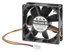 9A0812G423 - SANYO DENKI - 9A0812G423 - DC Axial Fan, 12 V, Square, 80 mm, 25 mm, Ball Bearing, 53 CFM