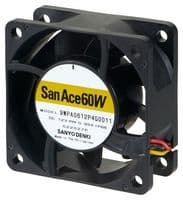 9WPA0612P4G001 - SANYO DENKI - 9WPA0612P4G001 - DC Axial Fan, 12 V, Square, 60 mm, 25 mm, Ball Bearing, 53.7 CFM