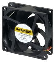 9WPA0824P4G001 - SANYO DENKI - 9WPA0824P4G001 - DC Axial Fan, 24 V, Square, 80 mm, 25 mm, Ball Bearing, 81.9 CFM