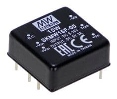 SKMW15F-05 - MEAN WELL - SKMW15F-05 - Isolated Through Hole DC/DC Converter, DIP, 4:1, 15 W, 1 Output, 5 V