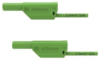 VSFK 8700 / 2.5 / 100 / GN - SCHUTZINGER - VSFK 8700 / 2.5 / 100 / GN - Test Patch Lead, Banana , 4mm Stackable Banana Plug, Shrouded, 4mm Stackable Banana Plug, Shrouded