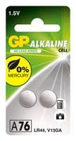 GPPBAA76F002 - GP BATTERIES - GPPBAA76F002 - Battery, 1.5 V, A76, Alkaline, 110 mAh, Pressure Contact, 2