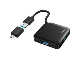00200116 - HAMA - 00200116 - Hub, 4-Port, Bus Powered, USB 3.2 Gen 1, 5 Gbps, Black