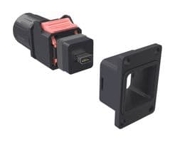 NDHN6A2 - AMPHENOL COMMUNICATIONS SOLUTIONS - NDHN6A2 - Modular Connector, IX Type A Plug, 1 x 1 (Port), 10P10C, Cat6a, IP67, Panel Mount