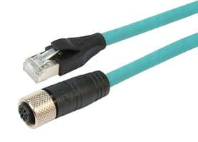 TRG506-T4T-1M - L-COM - TRG506-T4T-1M - Sensor Cable, D Coded, M12 Receptacle, RJ45 Plug, 4 Positions, 1 m, 3.3 ft, TRG506-T4T Series