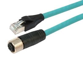 TRG506-T4T-3M - L-COM - TRG506-T4T-3M - Sensor Cable, D Coded, M12 Receptacle, RJ45 Plug, 4 Positions, 3 m, 9.8 ft, TRG506-T4T Series