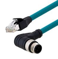 TRG508-T4T-05M - L-COM - TRG508-T4T-05M - Sensor Cable, D Coded, 90° M12 Plug, RJ45 Plug, 4 Positions, 500 mm, 19.7 ", TRG508-T4T Series