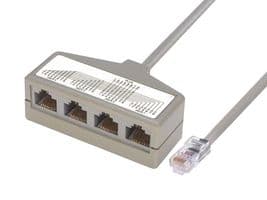 ECS404-12 - L-COM - ECS404-12 - Ethernet Cable, Cat3, RJ45 Plug to 4x RJ45 Jack, Grey, 304.8 mm, 12 ft