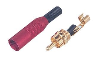 346-0500 - DELTRON COMPONENTS - 346-0500 - RCA (Phono) Audio / Video Connector, 2 Contacts, Plug, Gold Plated Contacts, Metal Body, Red