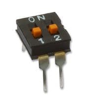 A6T-2104 - OMRON ELECTRONIC COMPONENTS - A6T-2104 - DIP / SIP Switch, 2 Circuits, Slide, Through Hole, SPST, 24 VDC, 25 mA