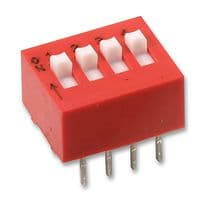 78B04T - GRAYHILL - 78B04T - DIP / SIP Switch, 4 Circuits, Slide, Through Hole, SPST, 24 VDC, 150 mA