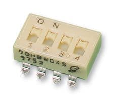 90HBW04PT - GRAYHILL - 90HBW04PT - DIP / SIP Switch, 4 Circuits, Slide, Surface Mount, SPST, 6 VDC, 100 mA