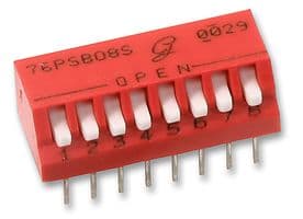 76PSB08ST - GRAYHILL - 76PSB08ST - DIP / SIP Switch, 8 Circuits, Piano Key, Through Hole, SPST, 30 V, 150 mA