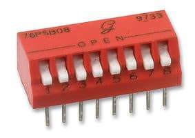 76PSB08T - GRAYHILL - 76PSB08T - DIP / SIP Switch, 8 Circuits, Piano Key, Through Hole, SPST, 30 VDC, 150 mA