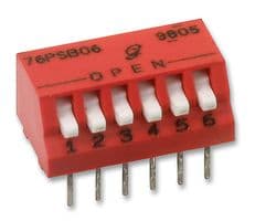 76PSB06T - GRAYHILL - 76PSB06T - DIP / SIP Switch, 6 Circuits, Piano Key, Through Hole, SPST, 30 VDC, 150 mA
