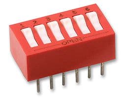 76SB06ST - GRAYHILL - 76SB06ST - DIP / SIP Switch, 6 Circuits, Piano Key, Through Hole, SPST, 30 VDC, 150 mA