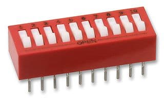 76SB10T - GRAYHILL - 76SB10T - DIP / SIP Switch, 10 Circuits, Rocker, Through Hole, SPST, 30 VDC, 150 mA