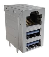 RJE361882005 - AMPHENOL COMMUNICATIONS SOLUTIONS - RJE361882005 - Modular Connector, RJ45 Jack with USB, 3 x 1 (Stacked), 8P8C, Cat3, Cat5, PCB Mount
